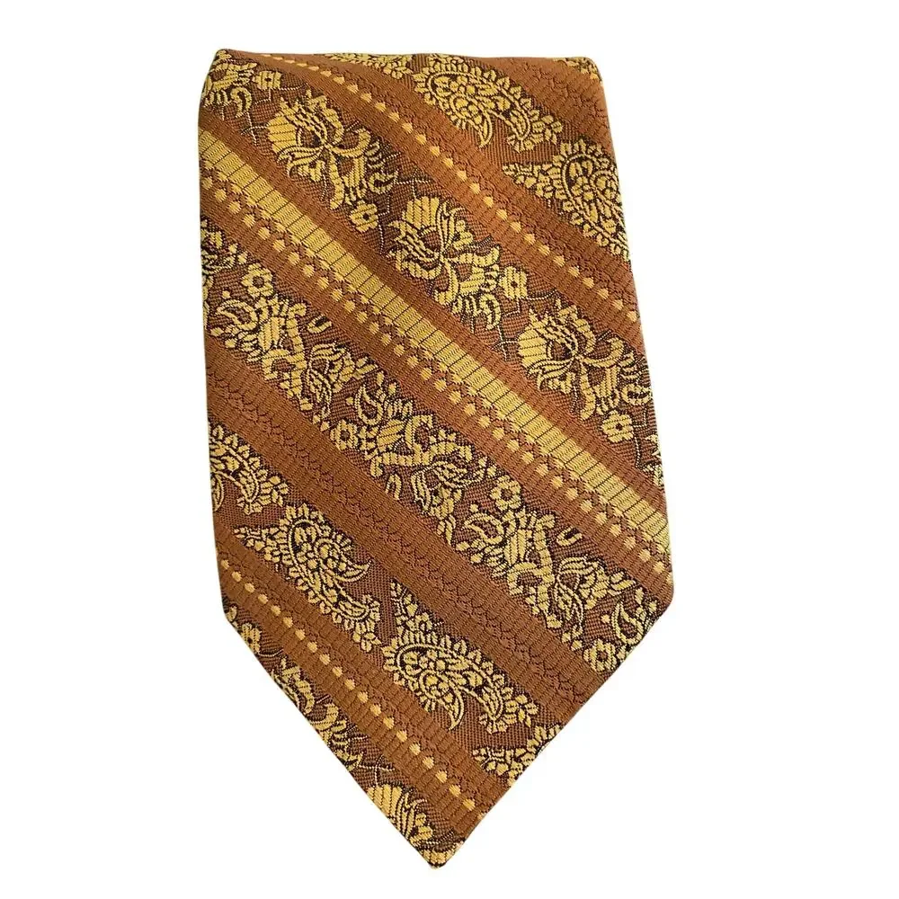 Andhurst‎ Vintage Brown Gold Paisley Stripe Necktie Mens Retro Tie